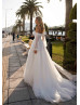 Off Shoulder Sparkly Ivory Lace Tulle Wedding Dress With Detachable Sleeves
